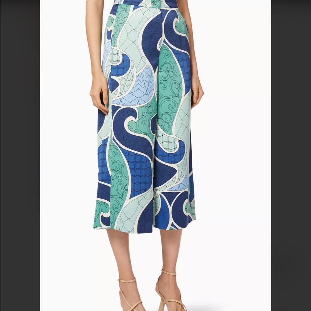 MARELLA Blue and Green Cropped Satin Trousers